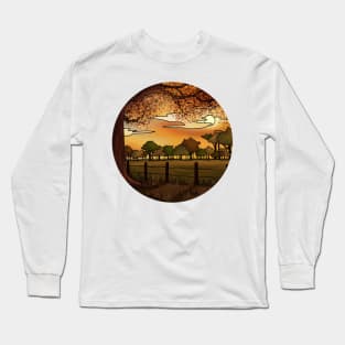 Autumn Field Scene with Warm Orange Colours Long Sleeve T-Shirt